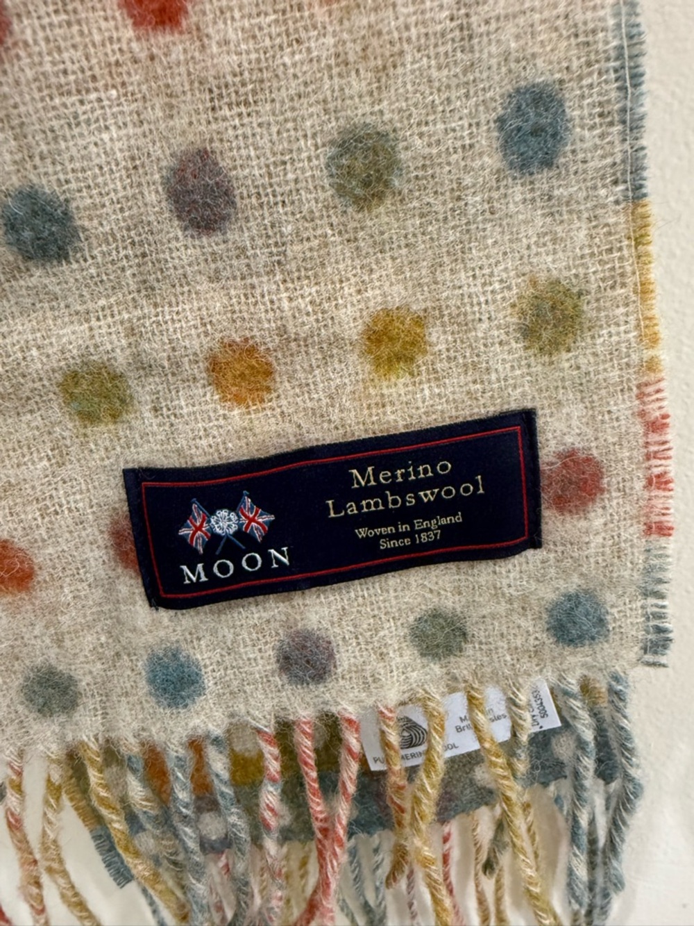 Merino Lambswool Multicolor Polka Dot Wool Scarf - Cozy Women’s Accessory - Picture 6 of 6